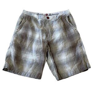 Tommy Bahama Bermuda Shorts Men's Size 34 Waist Brown Plaid Premium Blend
